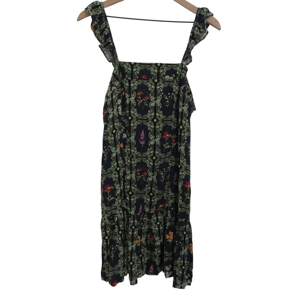Agua Bendita x Target Women Sz L Navy Blue Green Floral  Ruffle Straps Dress